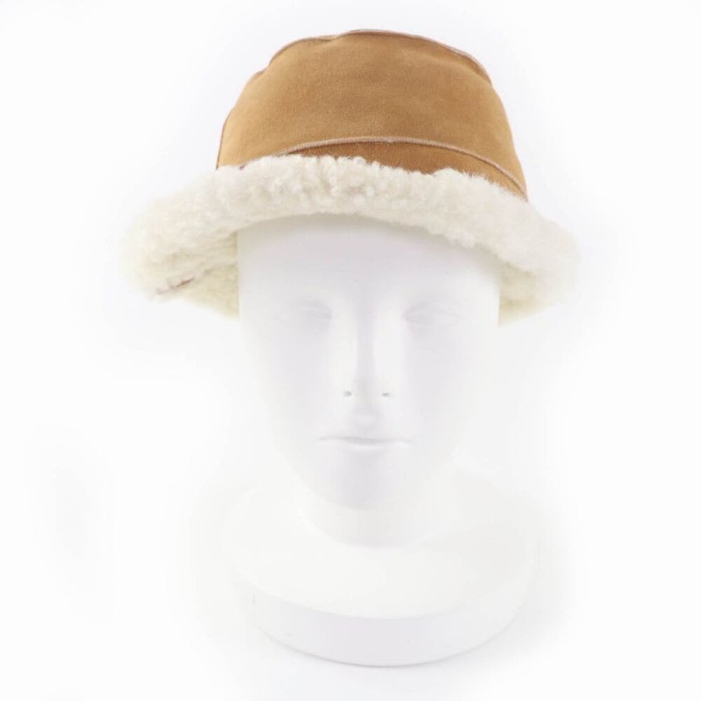 Loewe Logo Leather Shearling Bucket Hat Brown 57 - Picture 2 of 10